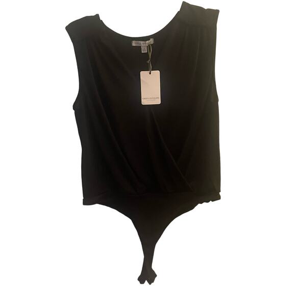 Green Envelope Draped Sleeveless Body suit Black, Size L, New With Tags, B41 - Picture 2 of 5